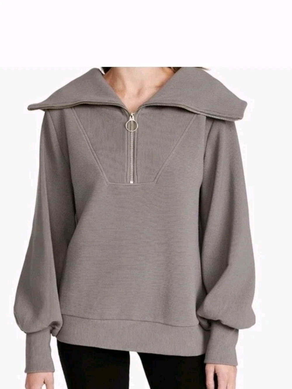 Varley Ribbed Crew Sweater in Taupe Gray